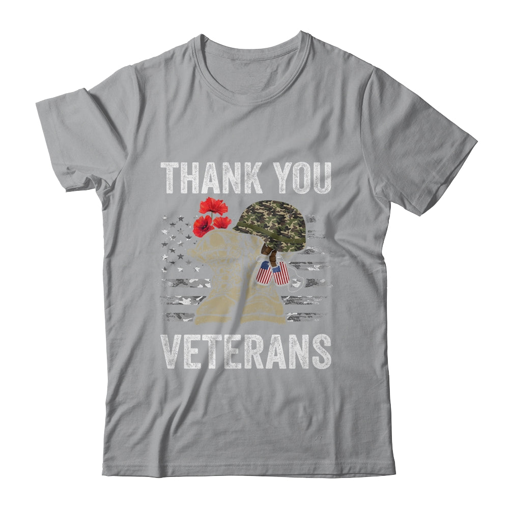 Thank You Veterans Combat Boots Poppy Flower Veteran Day T-Shirt & Hoodie | Teecentury.com
