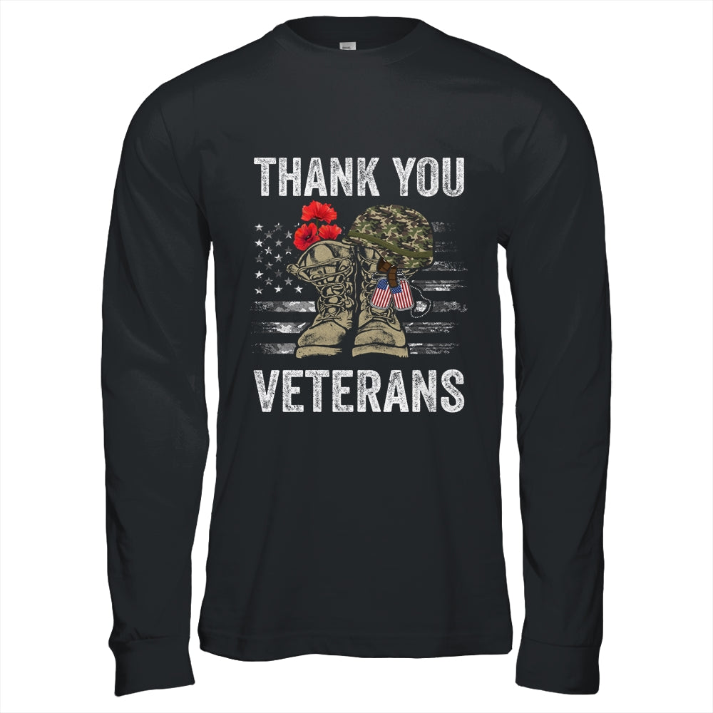 Thank You Veterans Combat Boots Poppy Flower Veteran Day T-Shirt & Hoodie | Teecentury.com