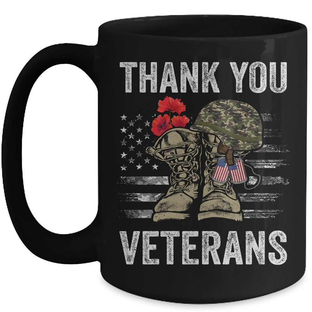Thank You Veterans Combat Boots Poppy Flower Veteran Day Mug Coffee Mug | Teecentury.com