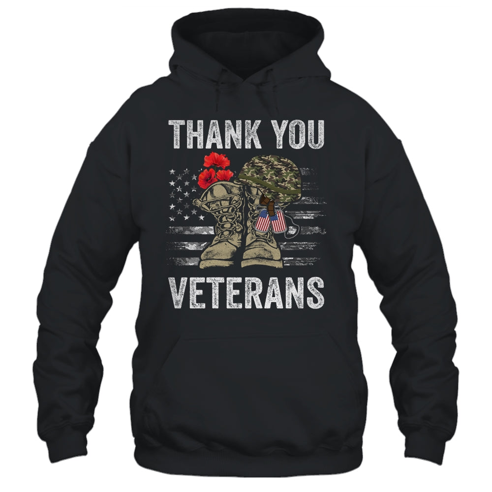Thank You Veterans Combat Boots Poppy Flower Veteran Day T-Shirt & Hoodie | Teecentury.com