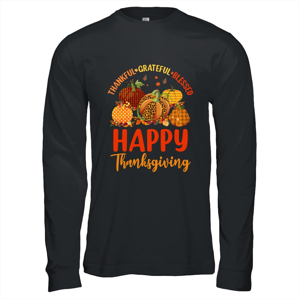 Thankful Grateful Blessed Leopard Plaid Pumpkin Thanksgiving Shirt & Hoodie | teecentury