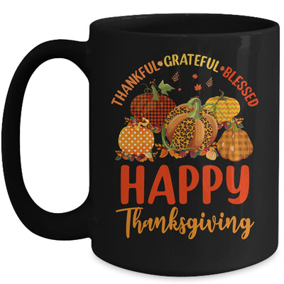 Thankful Grateful Blessed Leopard Plaid Pumpkin Thanksgiving Mug | teecentury