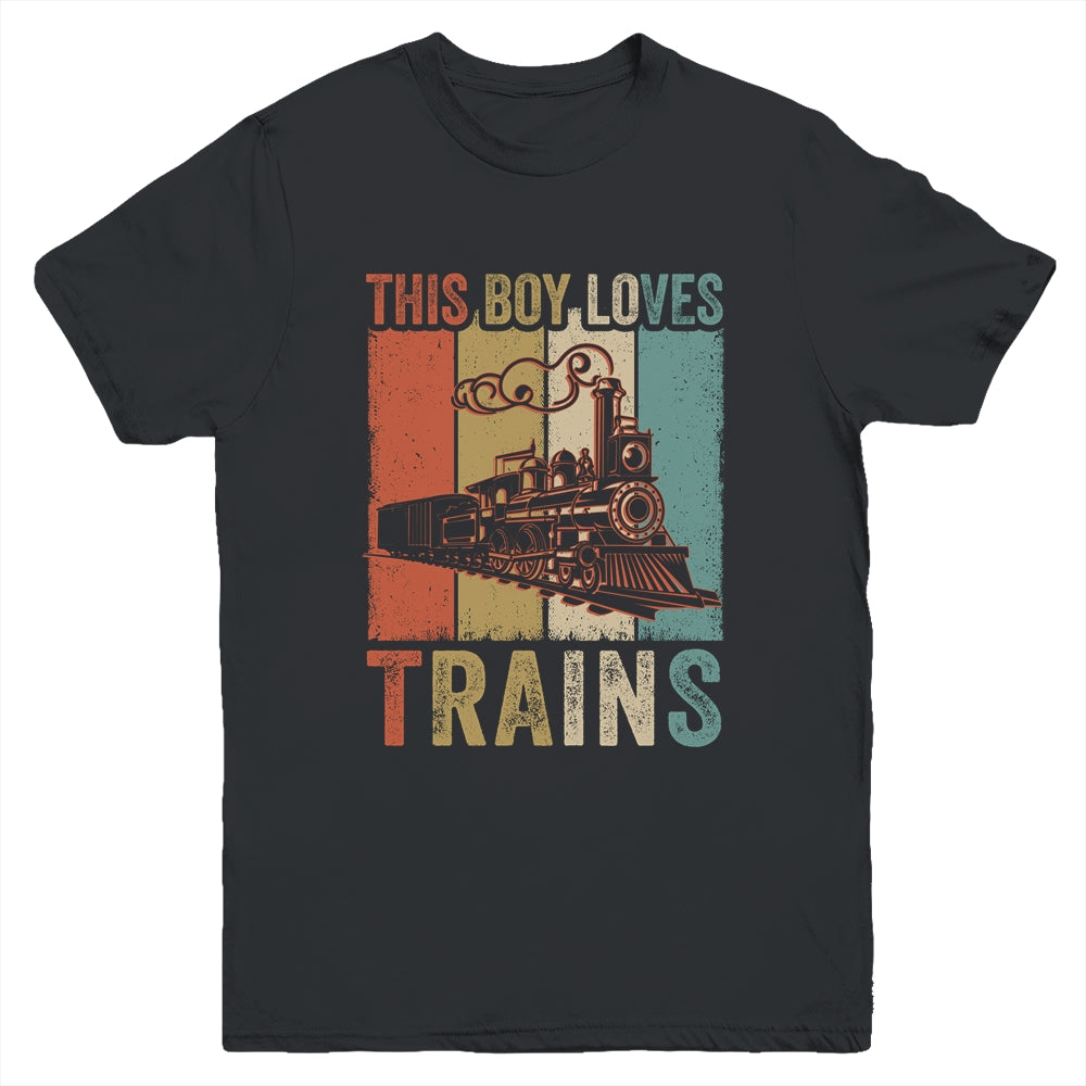 This Boy Loves Trains Train Boys Wagon Lover Retro Youth Shirt | teecentury
