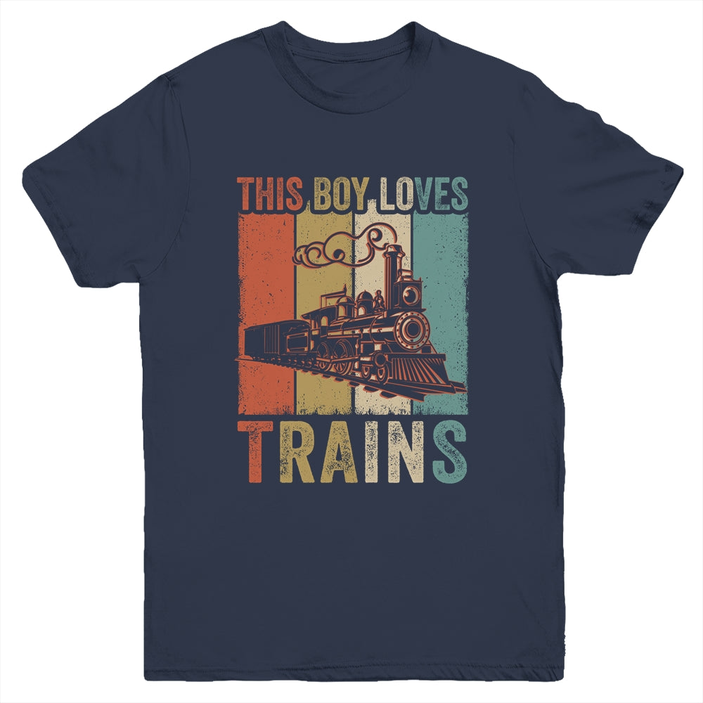 This Boy Loves Trains Train Boys Wagon Lover Retro Youth Shirt | teecentury