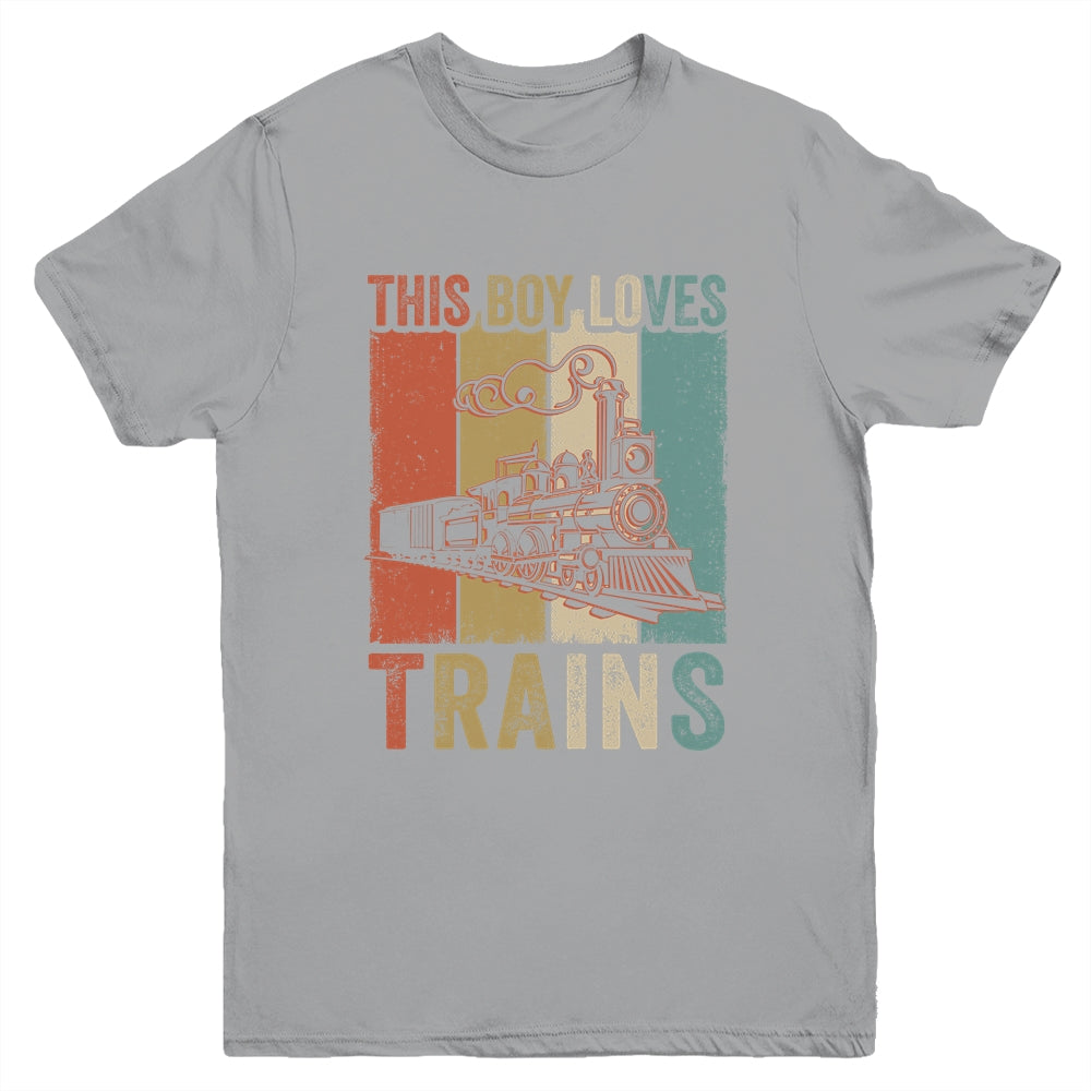 This Boy Loves Trains Train Boys Wagon Lover Retro Youth Shirt | teecentury