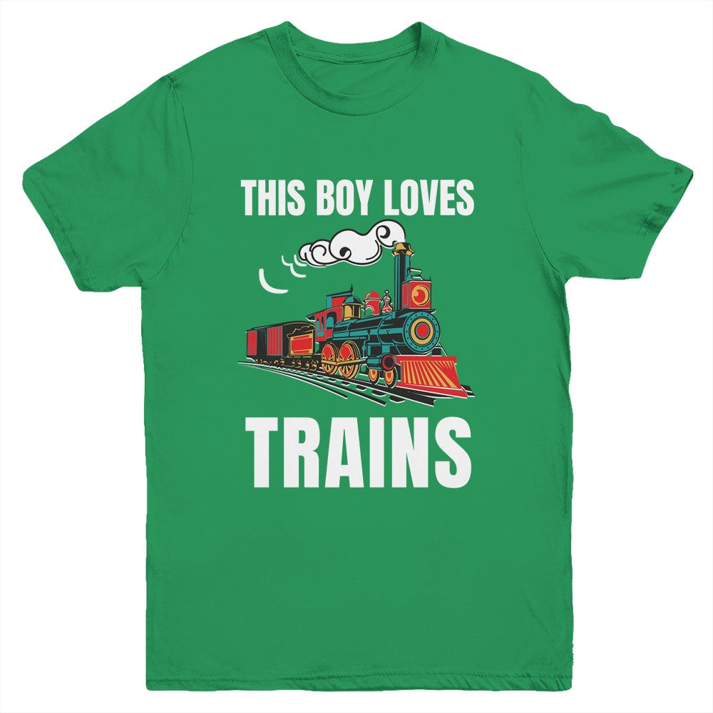 This Boy Loves Trains Train Boys Wagon Lover Youth Shirt | teecentury