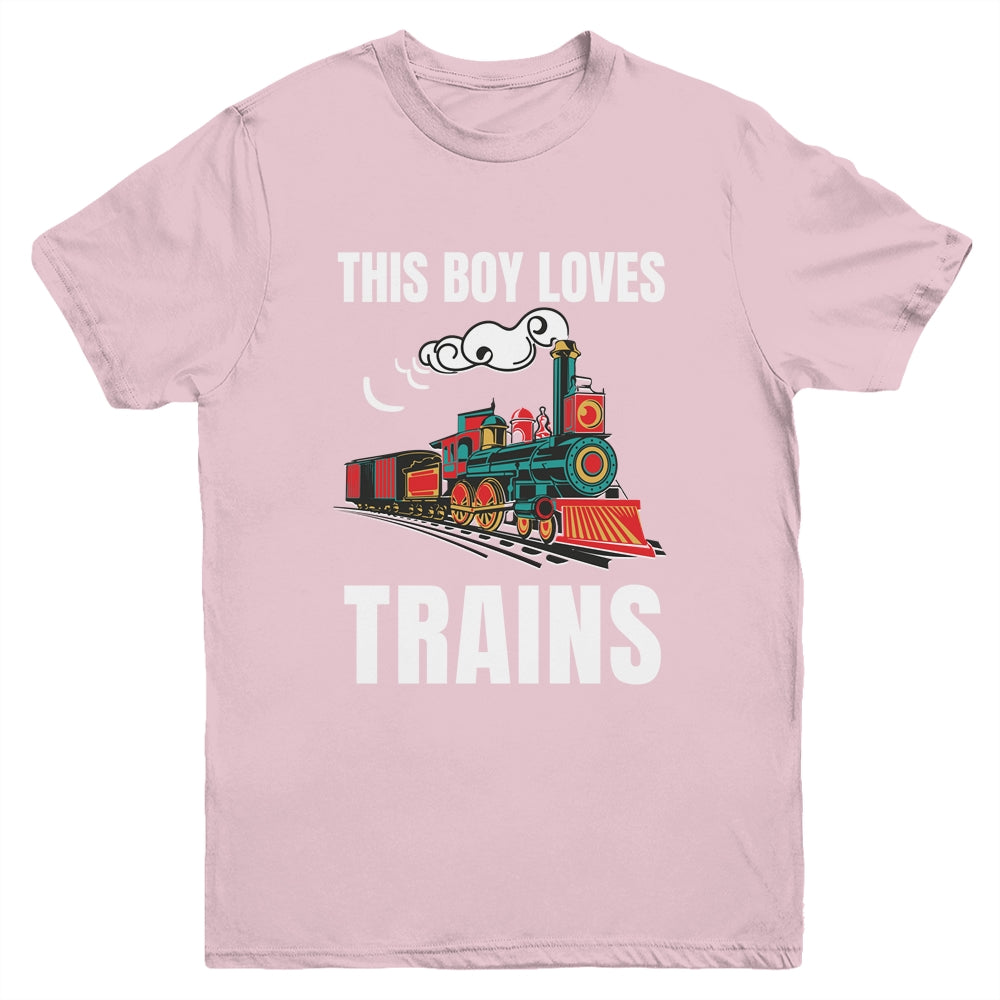 This Boy Loves Trains Train Boys Wagon Lover Youth Shirt | teecentury