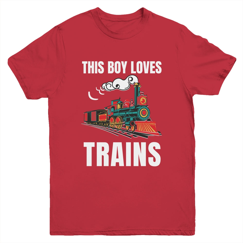 This Boy Loves Trains Train Boys Wagon Lover Youth Shirt | teecentury
