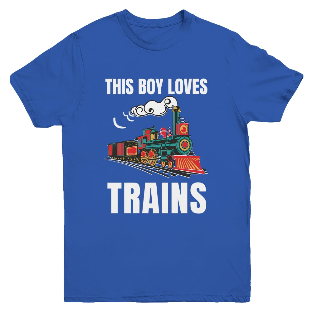 This Boy Loves Trains Train Boys Wagon Lover Youth Shirt | teecentury