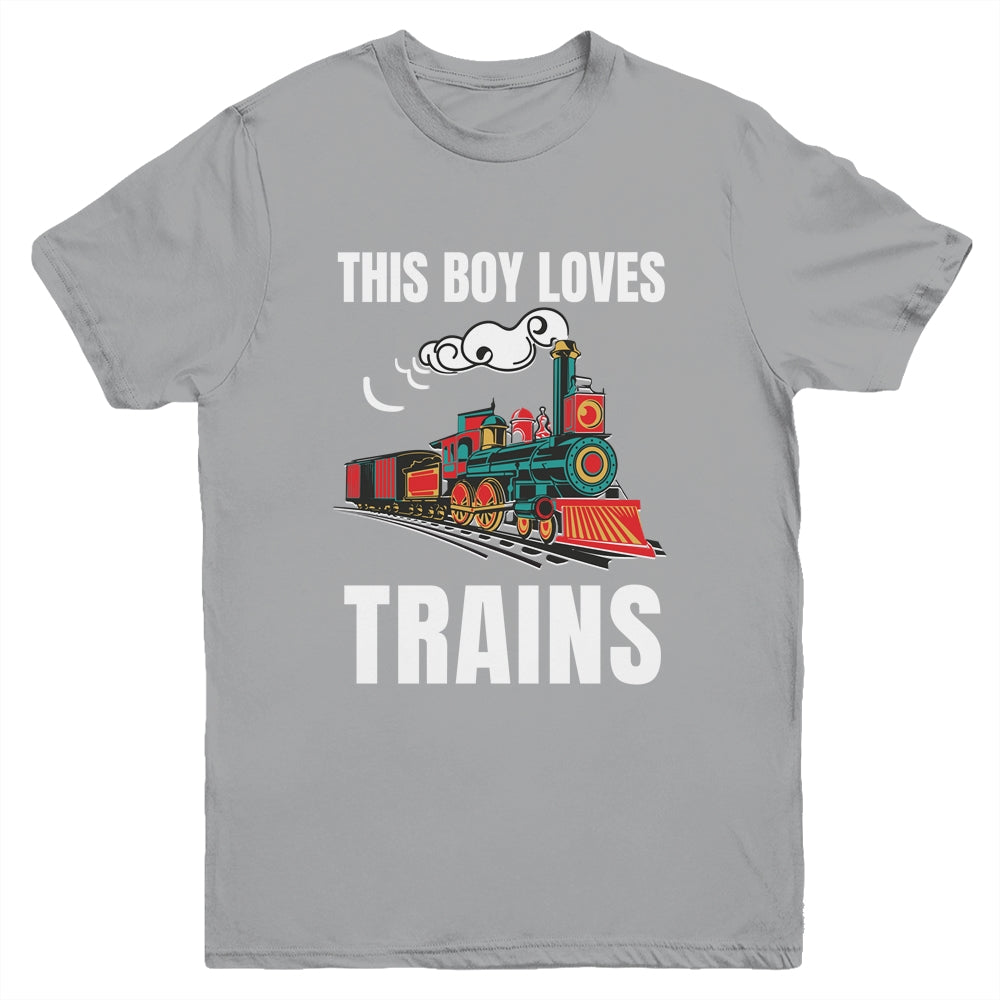 This Boy Loves Trains Train Boys Wagon Lover Youth Shirt | teecentury