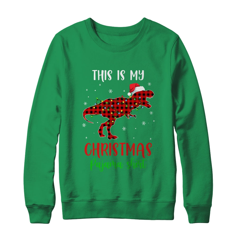 This Is My Christmas Pajama Shirt Dinosaur Red Plaid T-Shirt & Sweatshirt | Teecentury.com