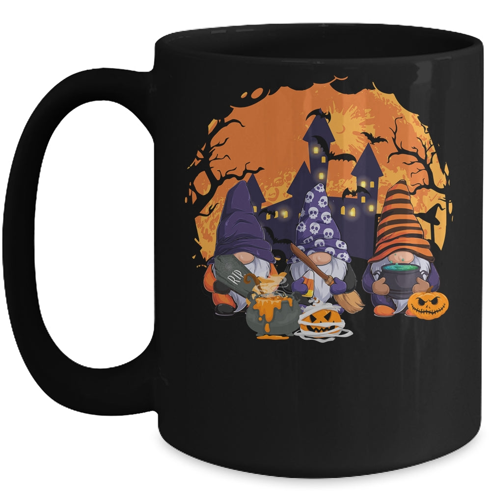 Three Gnomes Happy Halloween Fall Candy Corn Pumpkin Mug | teecentury