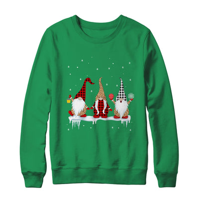 Three Gnomes In Leopard Printed Buffalo Plaid Christmas Gift T-Shirt & Sweatshirt | Teecentury.com