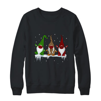 Three Gnomes Wearing Christmas Mask Buffalo Plaid Leopard T-Shirt & Sweatshirt | Teecentury.com