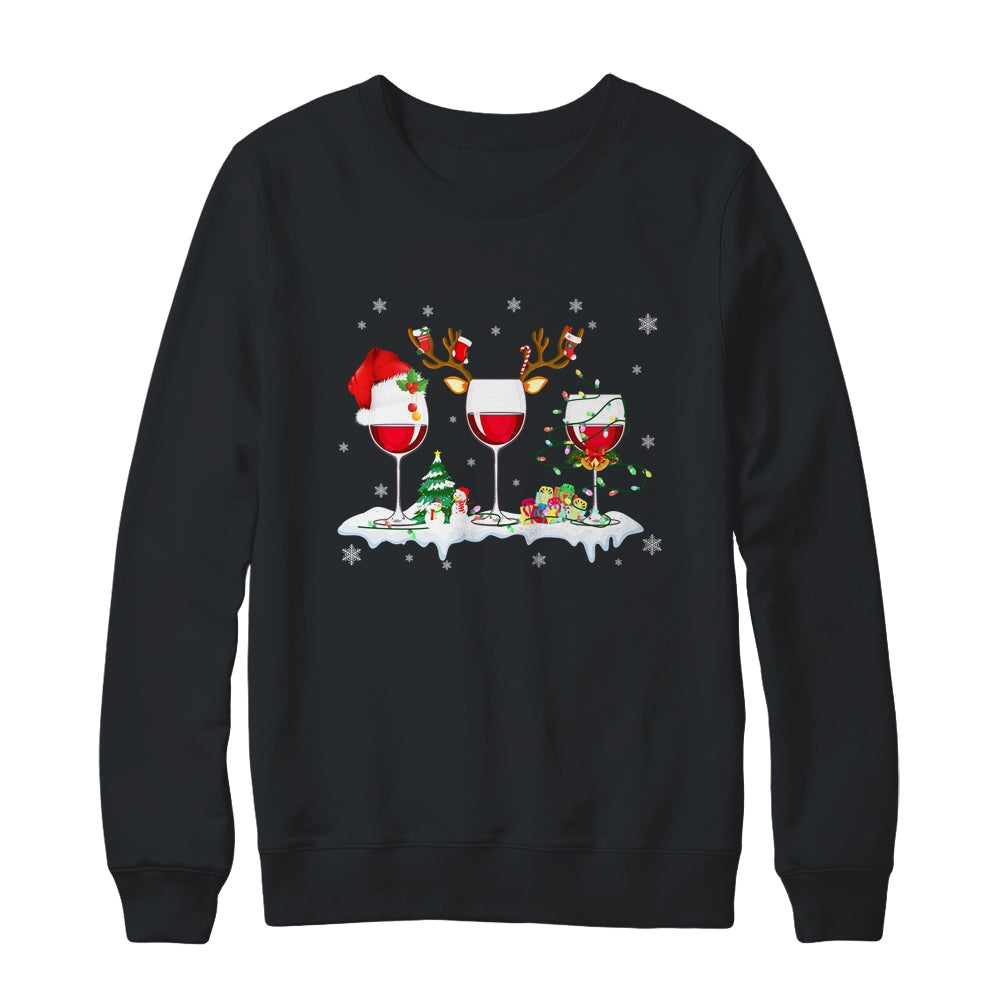 Three Wine Glasses Santa Hat Christmas Wine Lover Xmas T-Shirt & Sweatshirt | Teecentury.com