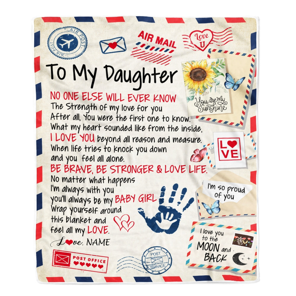 Personalized To My Daughter From Mom Dad Blanket Letter Airmail The Strength Of My Love For You Daughter Birthday Christmas Customized Fleece Blanket Blanket | Teecentury.com