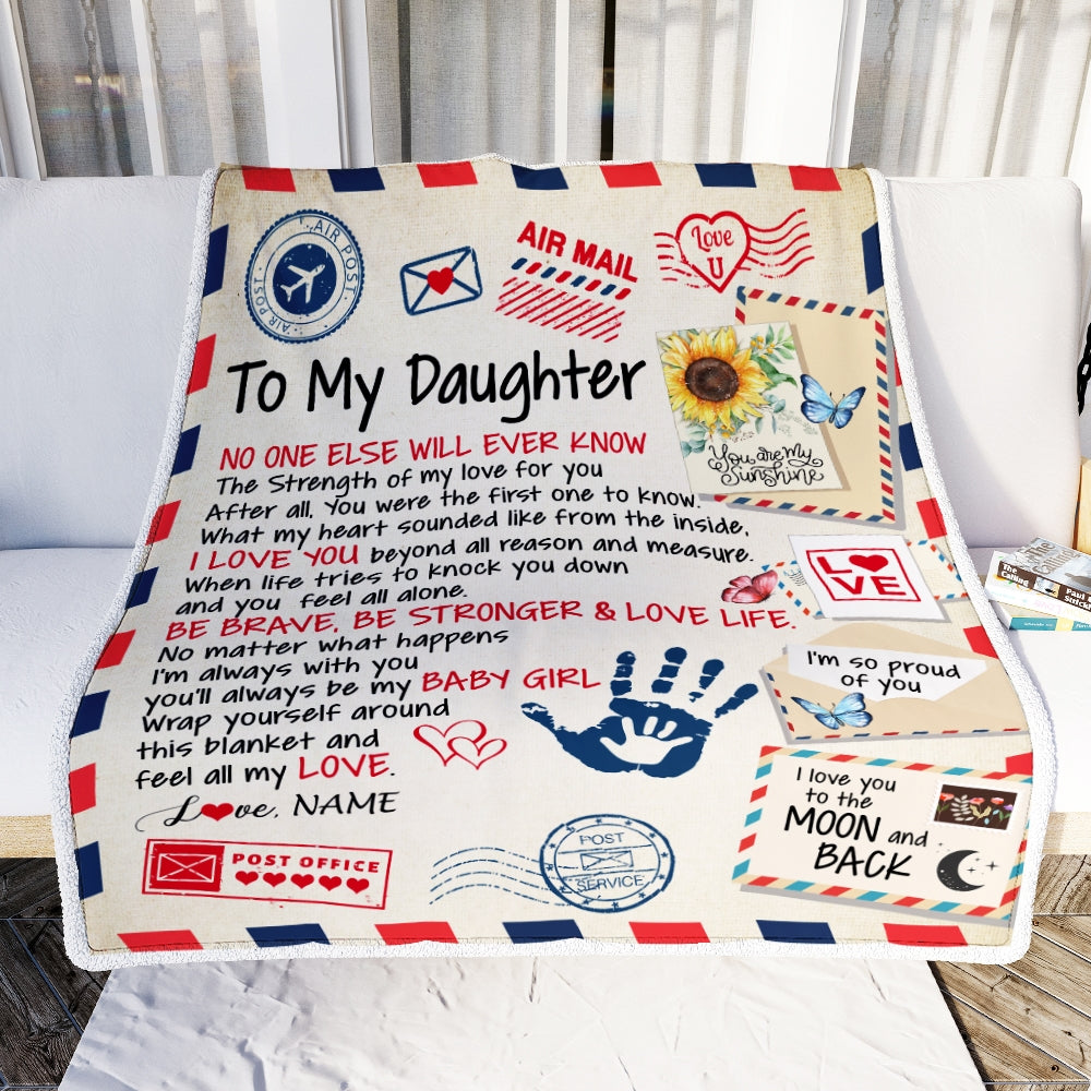 Personalized To My Daughter From Mom Dad Blanket Letter Airmail The Strength Of My Love For You Daughter Birthday Christmas Customized Fleece Blanket Blanket | Teecentury.com