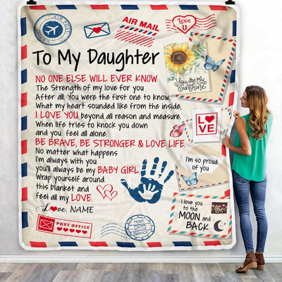 Personalized To My Daughter From Mom Dad Blanket Letter Airmail The Strength Of My Love For You Daughter Birthday Christmas Customized Fleece Blanket Blanket | Teecentury.com