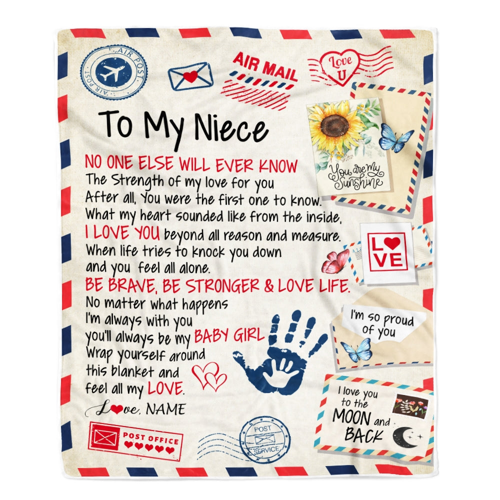 Personalized To My Niece From Aunt Auntie Blanket Letter Airmail The Strength Of My Love For You Niece Birthday Christmas Customized Fleece Blanket Blanket | Teecentury.com