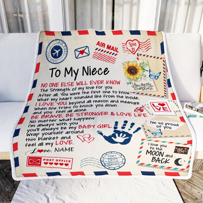 Personalized To My Niece From Aunt Auntie Blanket Letter Airmail The Strength Of My Love For You Niece Birthday Christmas Customized Fleece Blanket Blanket | Teecentury.com