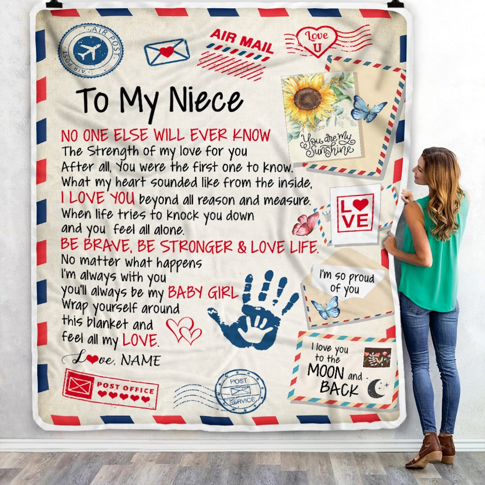 Personalized To My Niece From Aunt Auntie Blanket Letter Airmail The Strength Of My Love For You Niece Birthday Christmas Customized Fleece Blanket Blanket | Teecentury.com