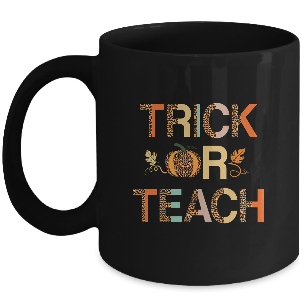 Trick Or Teach Cute Leopard Pumpkin Halloween Mug Coffee Mug | Teecentury.com