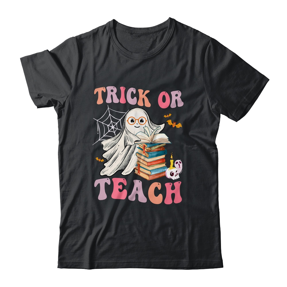 Trick Or Teach Floral Groovy Halloween Teacher Retro Ghost Shirt & Hoodie | teecentury