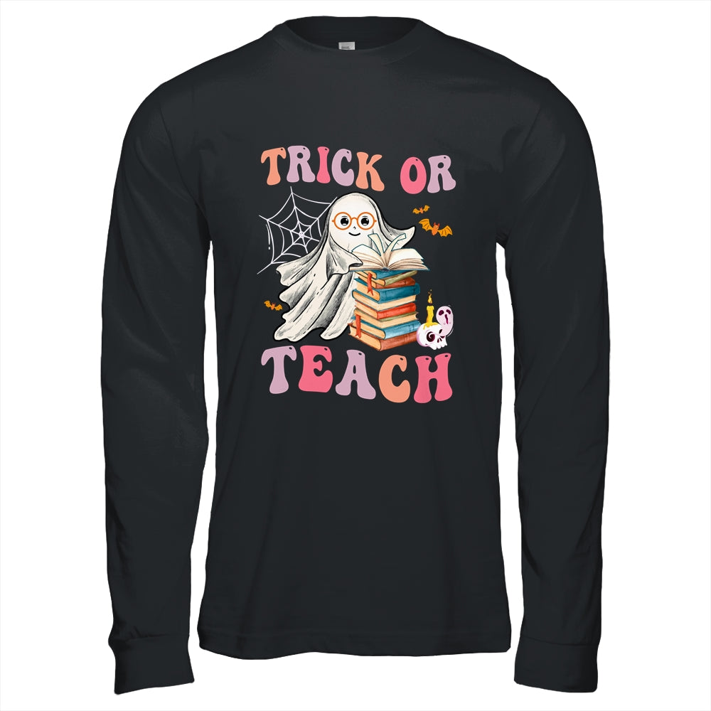 Trick Or Teach Floral Groovy Halloween Teacher Retro Ghost Shirt & Hoodie | teecentury