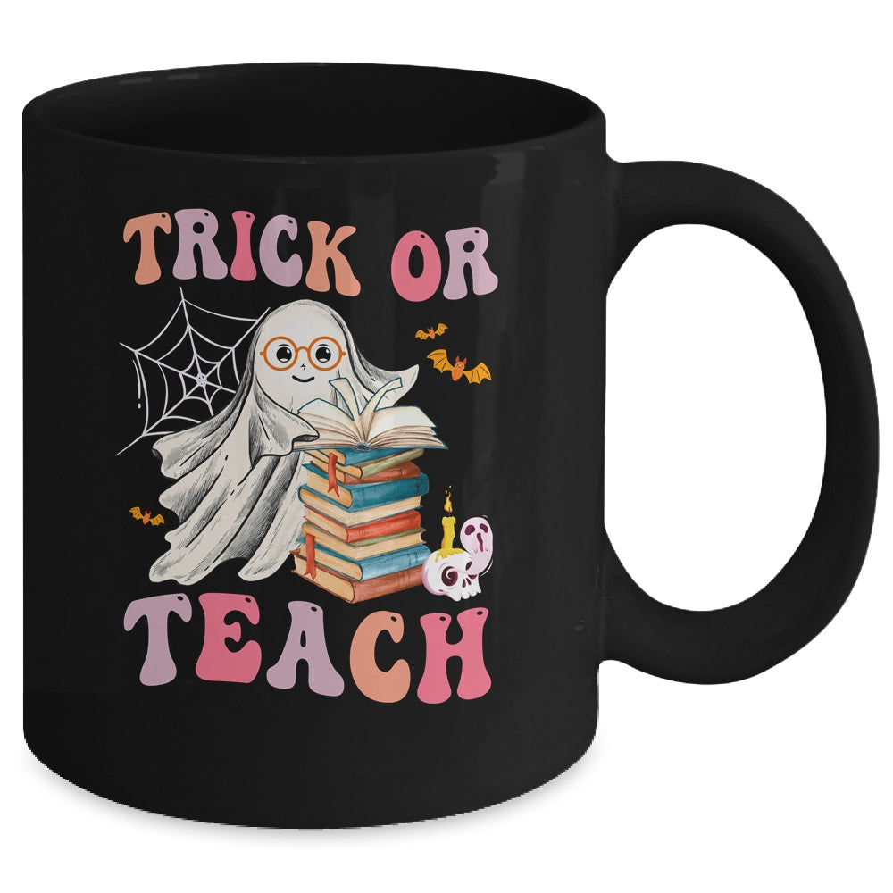 Trick Or Teach Floral Groovy Halloween Teacher Retro Ghost Mug | teecentury