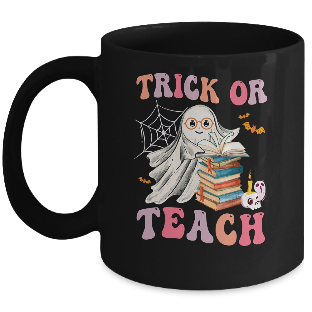 Trick Or Teach Floral Groovy Halloween Teacher Retro Ghost Mug | teecentury