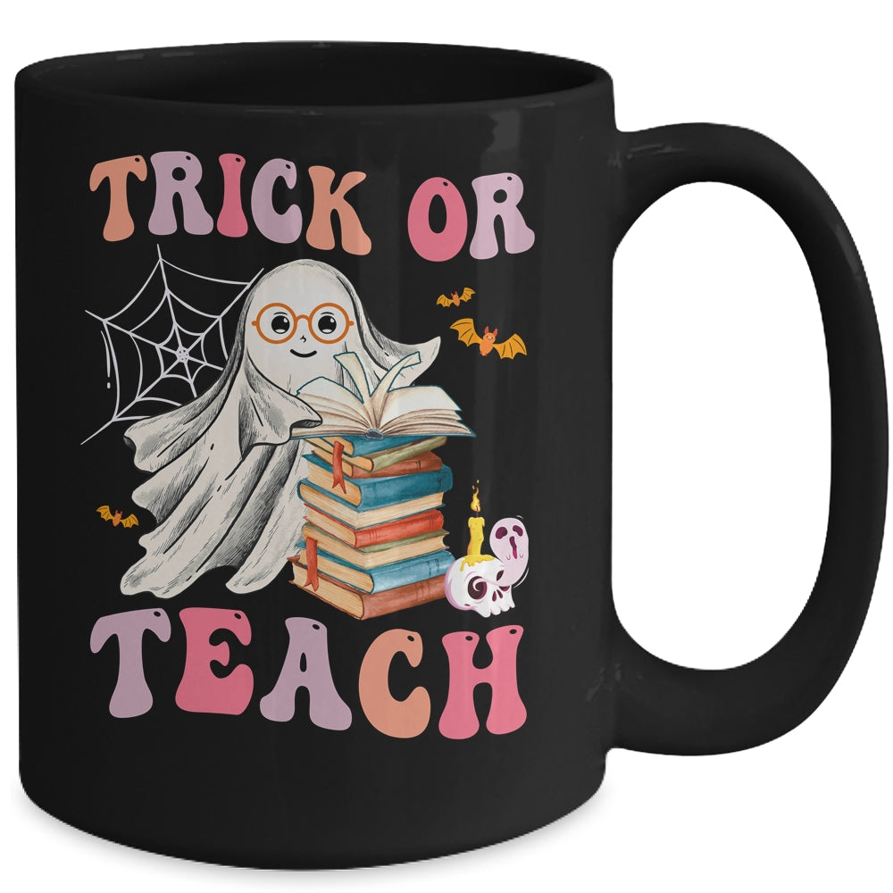 Trick Or Teach Floral Groovy Halloween Teacher Retro Ghost Mug | teecentury
