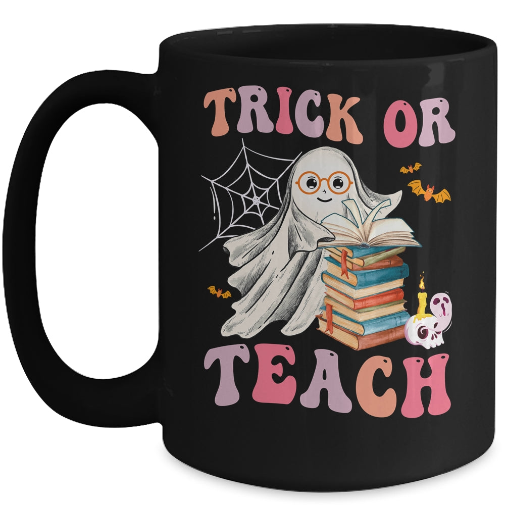 Trick Or Teach Floral Groovy Halloween Teacher Retro Ghost Mug | teecentury