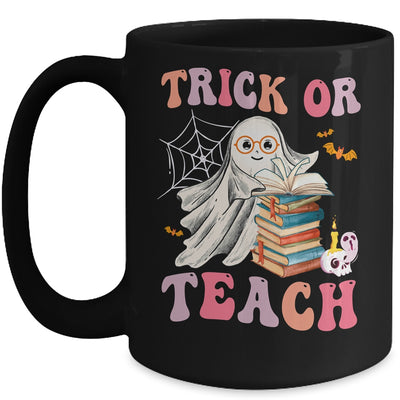 Trick Or Teach Floral Groovy Halloween Teacher Retro Ghost Mug | teecentury