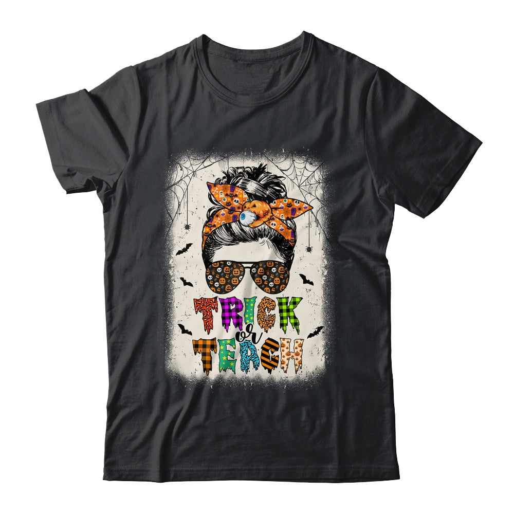 Trick Or Teach One Spooky Teacher Messy Bun Halloween Shirt & Hoodie | teecentury