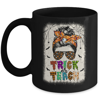 Trick Or Teach One Spooky Teacher Messy Bun Halloween Mug | teecentury