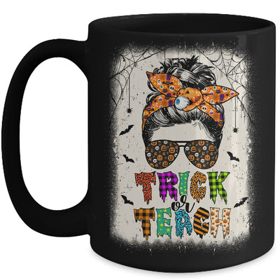 Trick Or Teach One Spooky Teacher Messy Bun Halloween Mug | teecentury