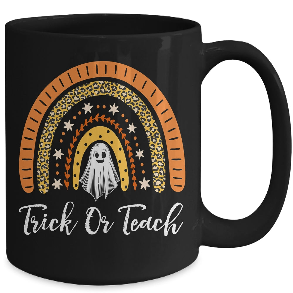 Trick Or Teach Rainbow Leopard Ghost Teacher Halloween Mug | teecentury