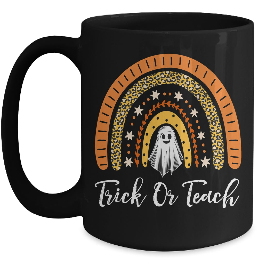 Trick Or Teach Rainbow Leopard Ghost Teacher Halloween Mug | teecentury