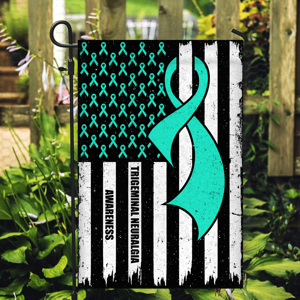 Trigeminal Neuralgia Awareness America Flag Teal Ribbon Flag | Teecentury.com