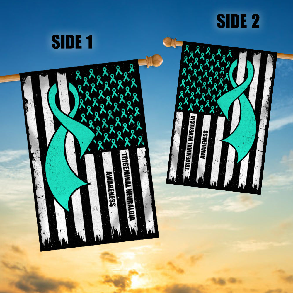 Trigeminal Neuralgia Awareness America Flag Teal Ribbon Flag | Teecentury.com
