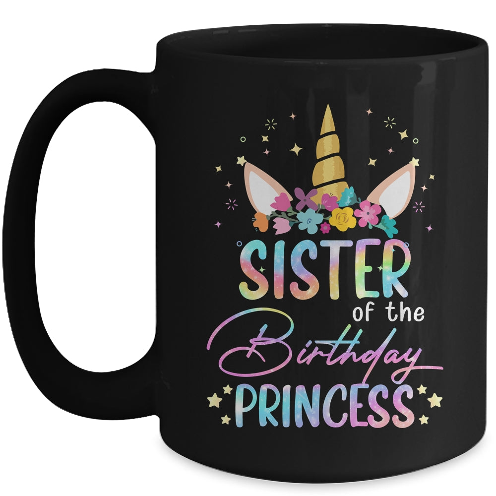Unicorn Sister Of The Birthday Princess Unicorn Flower Birthday Mug | teecentury