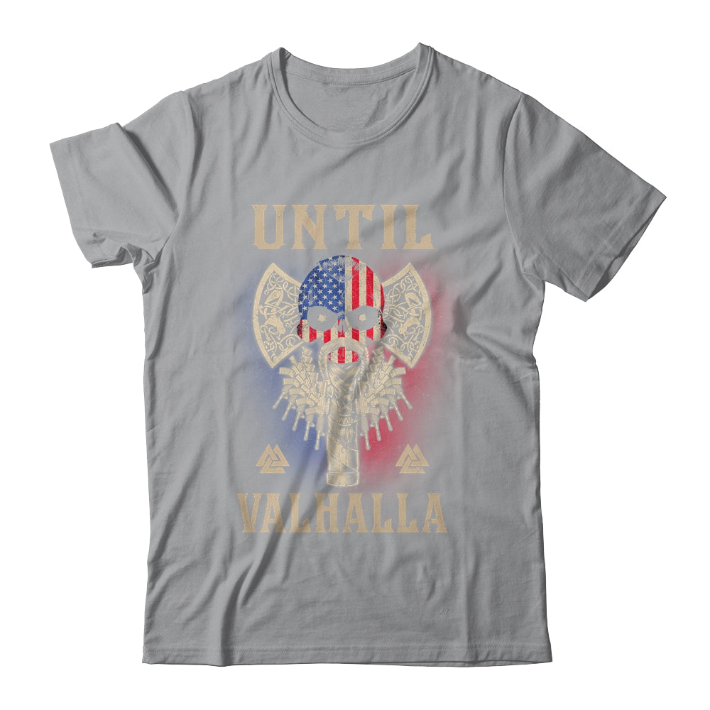 Until Valhalla Viking US Flag Skull Vintage T-Shirt & Hoodie | Teecentury.com