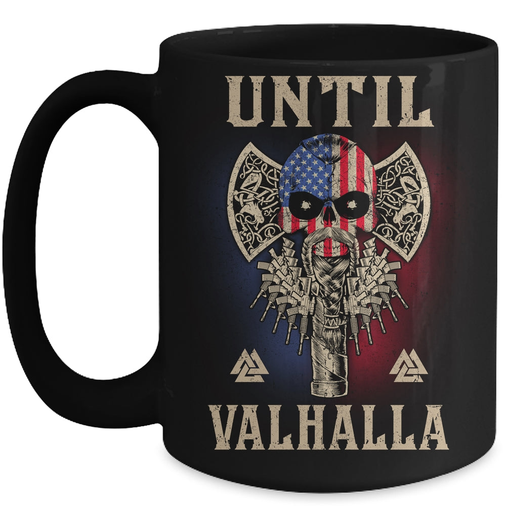 Until Valhalla Viking US Flag Skull Vintage Mug Coffee Mug | Teecentury.com