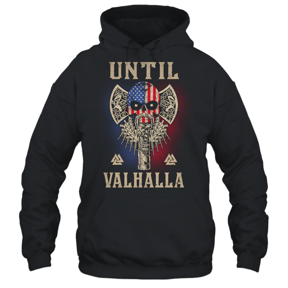 Until Valhalla Viking US Flag Skull Vintage T-Shirt & Hoodie | Teecentury.com