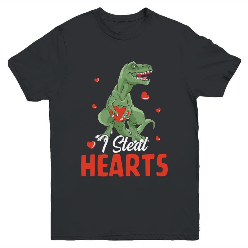 Valentines Day Dinosaur I Steal Hearts T-Rex Boys Kids Gift Youth Shirt ...