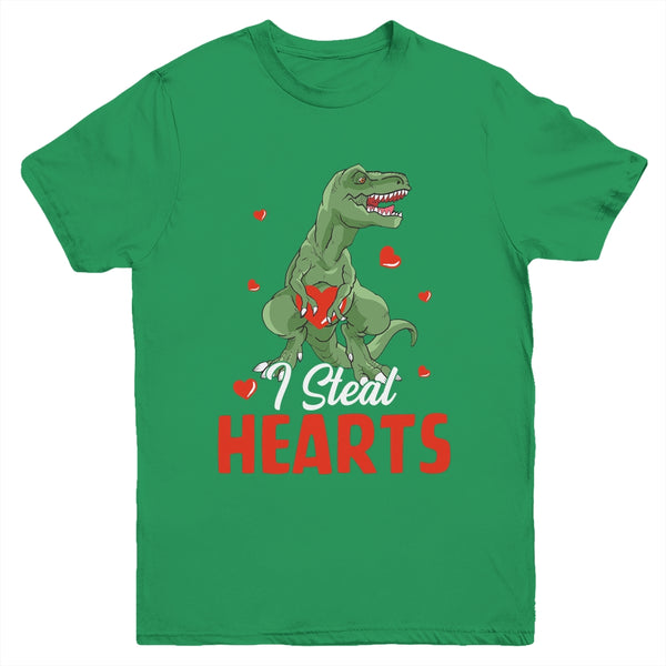 Valentines Day Dinosaur I Steal Hearts T-Rex Boys Kids Gift Youth Shirt ...