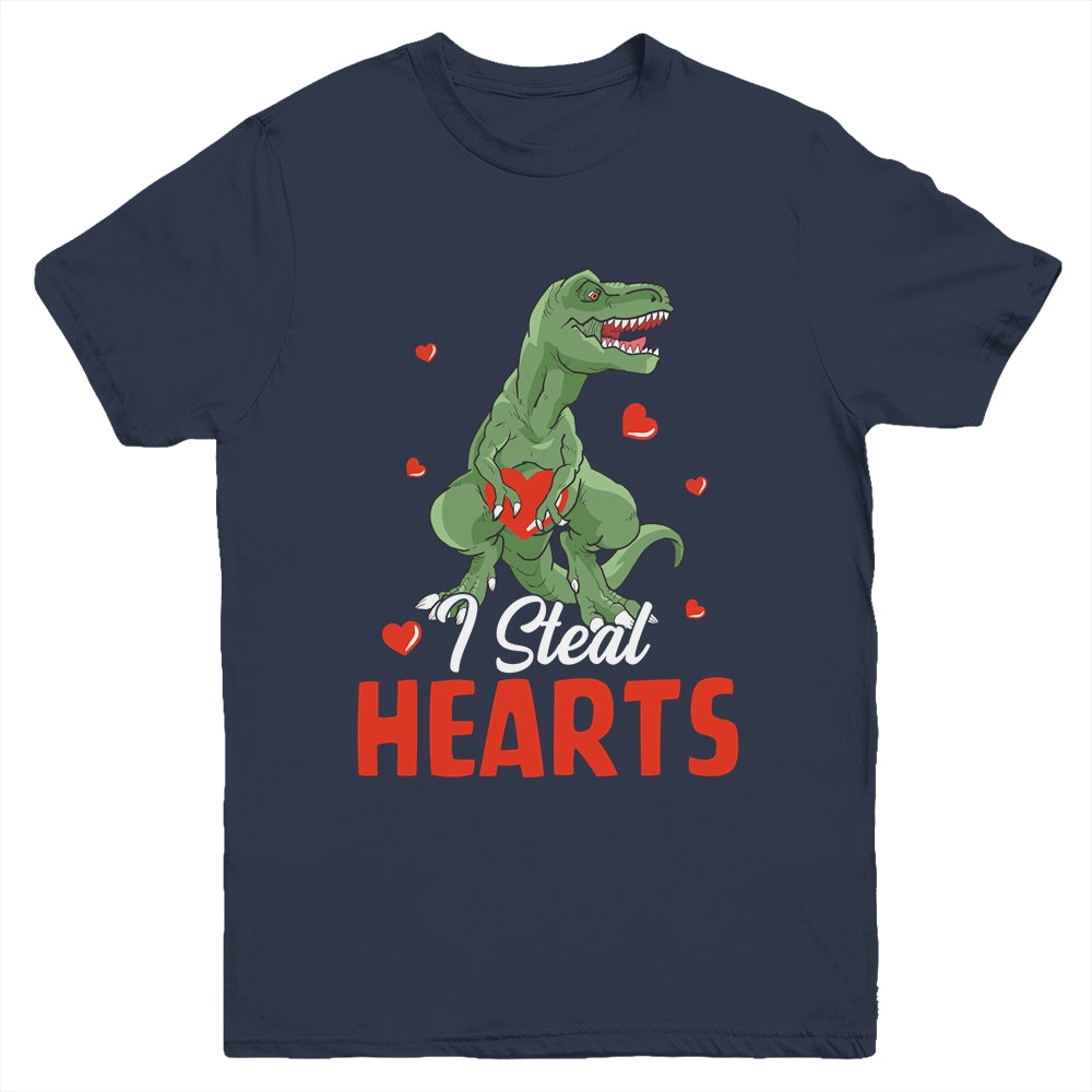 Valentines Day Dinosaur I Steal Hearts T-Rex Boys Kids Gift Youth Youth Shirt | Teecentury.com
