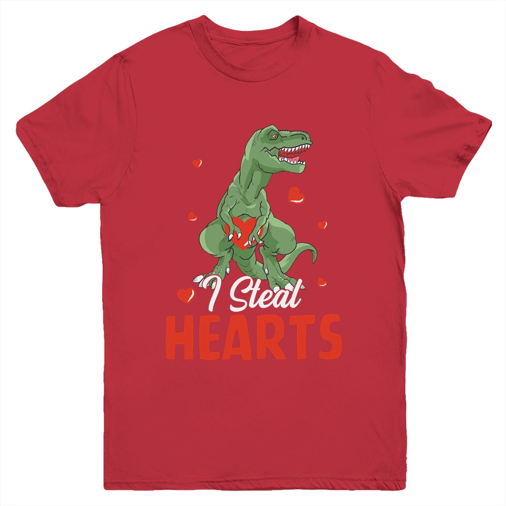 Valentines Day Dinosaur I Steal Hearts T-Rex Boys Kids Gift Youth Youth Shirt | Teecentury.com