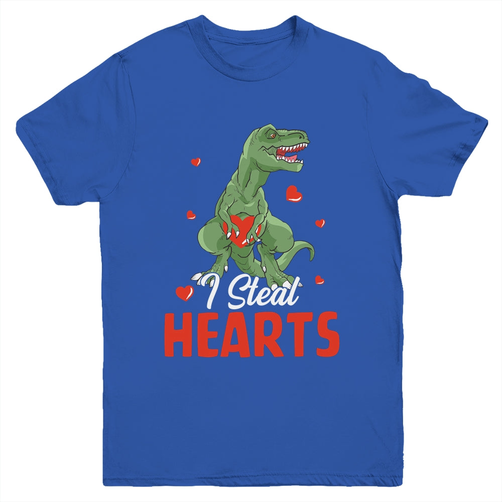 Valentines Day Dinosaur I Steal Hearts T-Rex Boys Kids Gift Youth Youth Shirt | Teecentury.com