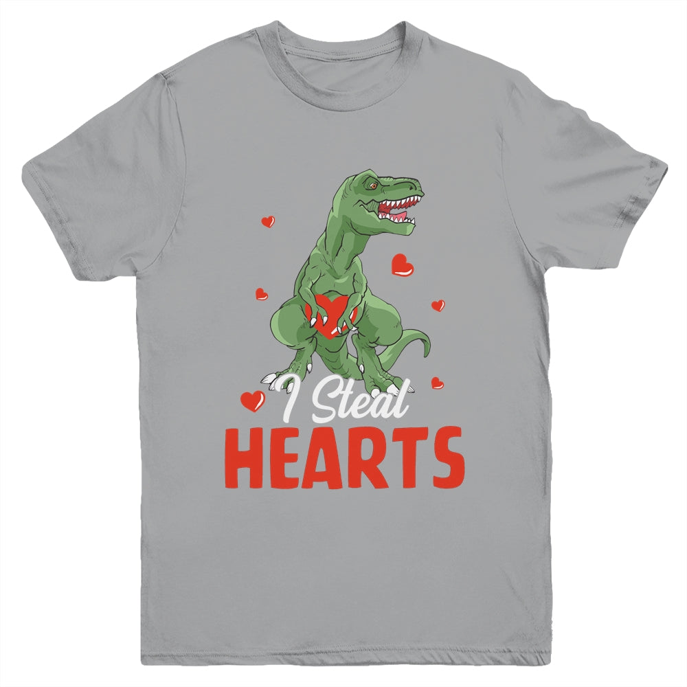 Valentines Day Dinosaur I Steal Hearts T-Rex Boys Kids Gift Youth Youth Shirt | Teecentury.com